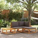 vidaXL 4-delige tuinbankset met kussens acaciahout & rotan, Verzenden, Nieuw, Hardhout