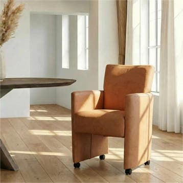 Leren eetkamerstoel Elegant - Kenia Rost (oranje) - Met, Ophalen of Verzenden, Nieuw, Leer, Eigentijds, Modern