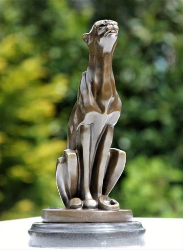 sculptuur, zittende cheetah - 30 cm - brons marmer