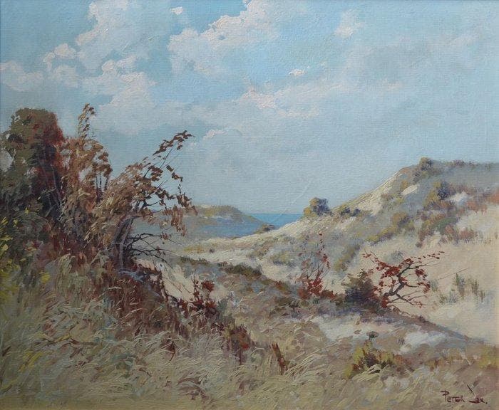Peter Cox (1912-1985) - Een duin- en zeegezicht in Katwijk, Antiek en Kunst, Kunst | Schilderijen | Klassiek