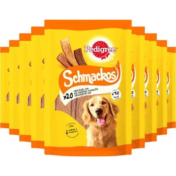 9x Pedigree Schmackos Hondensnacks Gevogelte Mix 144 gr, Verzenden, Hond