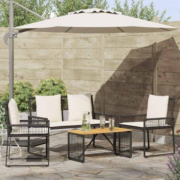 vidaXL Tuinset met kussen 4 stuks Zwart en crème Wit, 4 zitplaatsen, Nieuw, Tuinset, Verzenden