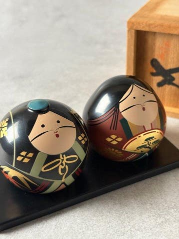 Kokeshi Couple Ouchi Ningyo - Urushi, Hout -
