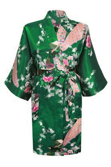 KIMU® Kimono Donkergroen Kort M-L Yukata Satijn Boven de Kni, Ophalen of Verzenden, Nieuw, Maat 38/40 (M), Carnaval