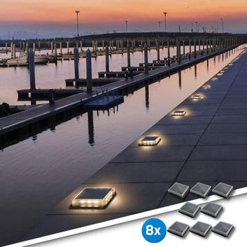 Solar grondspot Square Helder Wit met schemersensor - 8st, Verzenden, Nieuw, Kunststof, Led