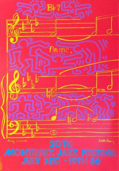 Andy Warhol, Keith Haring - 20TH MONTREUX JAZZ FESTIVAL JULY, Antiek en Kunst, Kunst | Tekeningen en Foto's