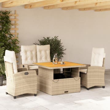 vidaXL 4-delige Tuinset met kussens poly rattan beige, Verzenden, Nieuw, 4 zitplaatsen, Tuinset