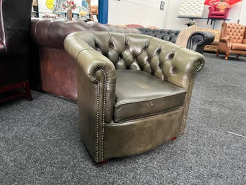 Chesterfield Maarssen Groen Leren Chesterfield Club Fauteuil, Ophalen, Gebruikt, Leer, Chesterfield