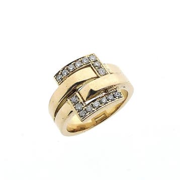 Roségouden ring met diamantengesp;  0,40 ct., 18 tot 19, Gebruikt, Ophalen of Verzenden, Met edelsteen