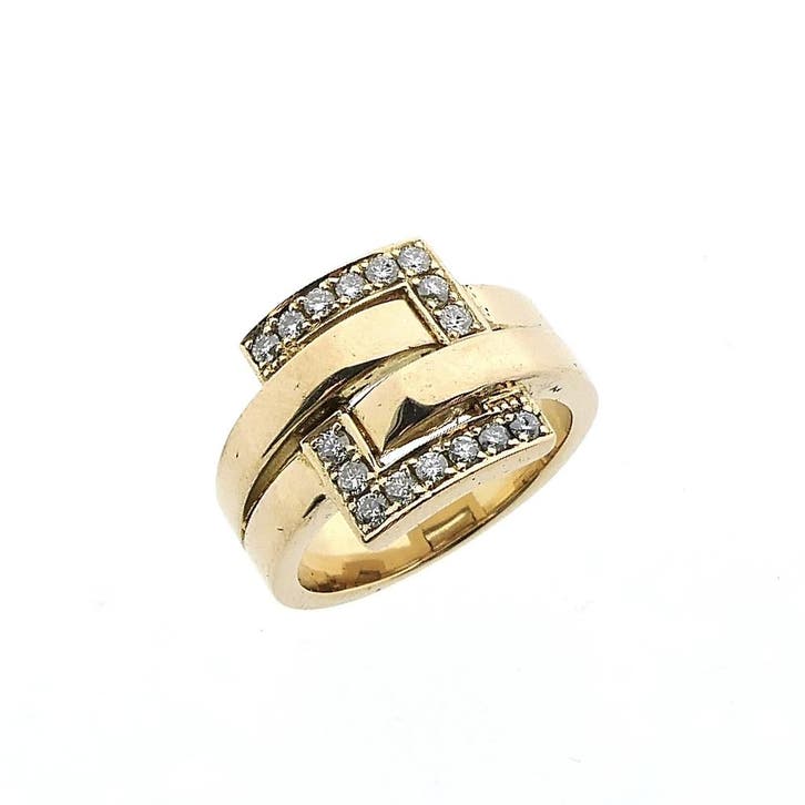 Roségouden ring met diamantengesp;  0,40 ct., Sieraden, Tassen en Uiterlijk, Ringen, Dame, Met edelsteen, Goud, 18 tot 19, Gebruikt