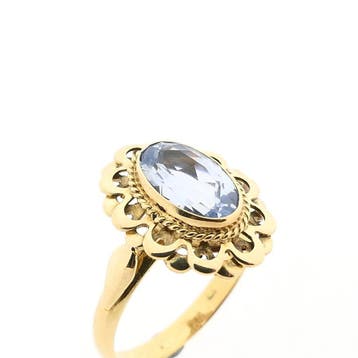 Gouden ring met aquamarijn, Gebruikt, Ophalen of Verzenden, Kleiner dan 17, Met edelsteen
