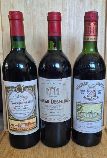 1982 Chateau Rauzan Cassies, 1983 Chateau Desmirail & 1986, Verzamelen, Wijnen, Nieuw
