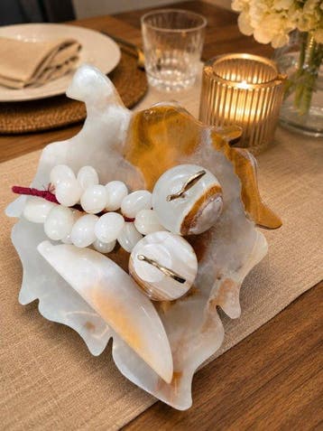 Rare Himalayan Onyx Marble Fruit Set with Handcrafted Leaf