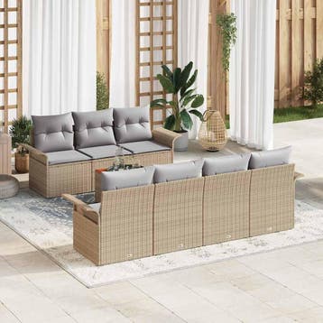 vidaXL Tuinbankenset 8 st Beige poly rattan, Verzenden, Nieuw, Rotan, 8 zitplaatsen