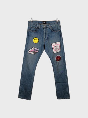 Stüssy Jeans Heren maat W32 / L33 Blauw, Blauw, W32 (confectie 46) of kleiner, Ophalen of Verzenden, Zo goed als nieuw