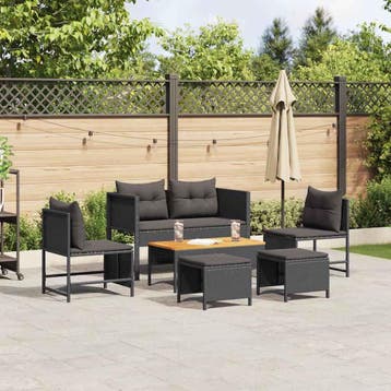 vidaXL Tuinbankenset met kussen 6 pcs Zwart poly rattan, Verzenden, Nieuw, Rotan, 6 zitplaatsen