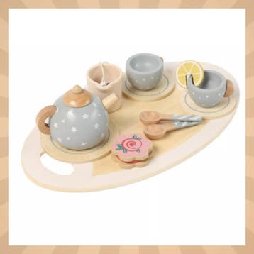 Kruzzel Complete grijze houten theeset met kopjes, koekje..., Ophalen of Verzenden, Nieuw