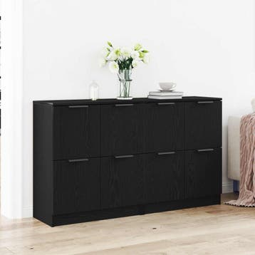 vidaXL Dressoir 2 st Zwart Eiken 60 x 30 x 70 cm Bewerkt, Huis en Inrichting, Kasten | Dressoirs, Verzenden, Nieuw, Overige houtsoorten