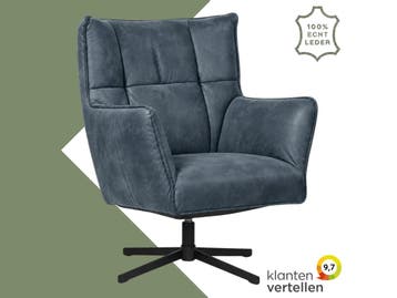 Leren draaifauteuil Lovely - Kenia Denim (blauw), Nieuw, Ophalen of Verzenden, 75 tot 100 cm, Eigentijds, Modern, Retro, Vintage