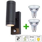 Buitenlamp met sensor Samos + 2x LED spot GU10 Philips, Verzenden, Minder dan 50 watt, Wandlamp, Nieuw