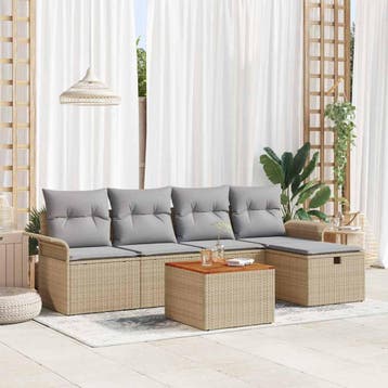 vidaXL Tuinbankenset 6 st Beige Poly riet, Verzenden, Nieuw, Rotan, 6 zitplaatsen
