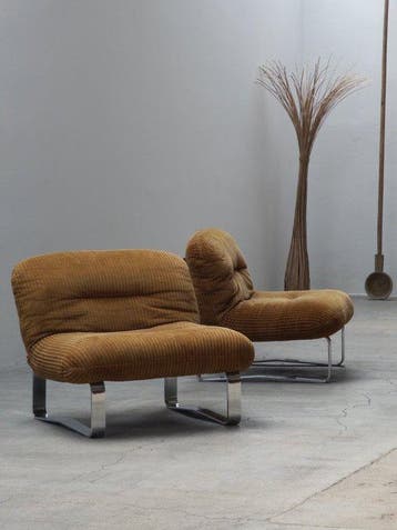 Fauteuil (2) - Kordsamt, gechromt platstaal