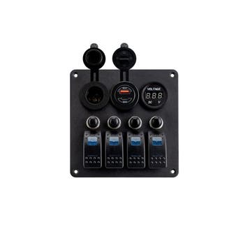TM Aluminium Schakelpaneel LED 12/24V 4 schakelaars 2x USB,, Ophalen of Verzenden, Nieuw