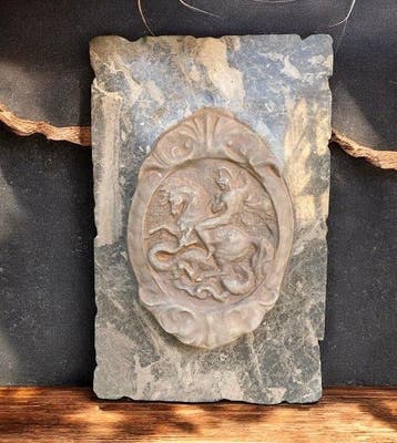 sculptuur, San Giorgio uccide il drago - 50 cm - Marmer