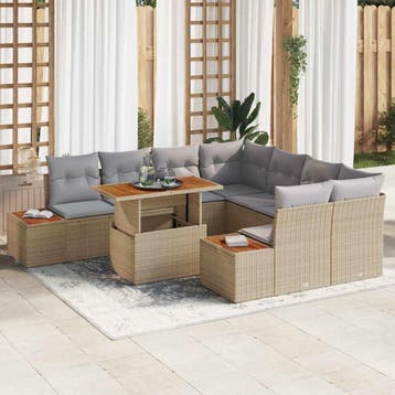 vidaXL Tuinbankenset 9 st Beige poly rattan, Verzenden, Nieuw, Rotan, Meer dan 8 zitplaatsen