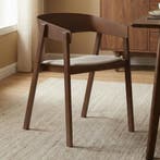 *WOONWINKEL* Walnoot Eetkamerstoel Met Beige Stof, Verzenden, Nieuw, Bruin, Stof