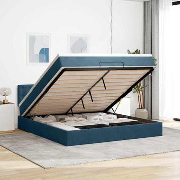 vidaXL Ottoman bed met matras 180x200 cm fluweel donkerblauw, Huis en Inrichting, Slaapkamer | Bedden, Eenpersoons, Nieuw, 80 cm