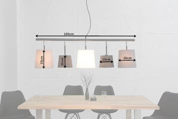 Hanglamp LEVELS 100cm 5 linnen kappen zwart grijs wit -, Ophalen of Verzenden, Nieuw