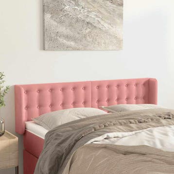 vidaXL Hoofdbord met randen 147x16x78/88 cm fluweel roze, Verzenden, Nieuw, Stof