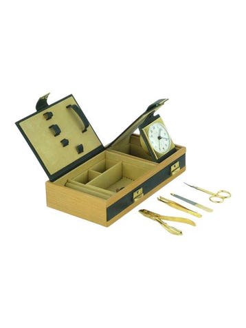 Reisset met toiletartikelen - Leder, Hout, Metaal - Solingen