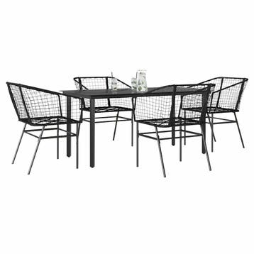 vidaXL 5-delige Tuinset poly rattan glas zwart, Tuin en Terras, 4 zitplaatsen, Nieuw, Tuinset, Verzenden