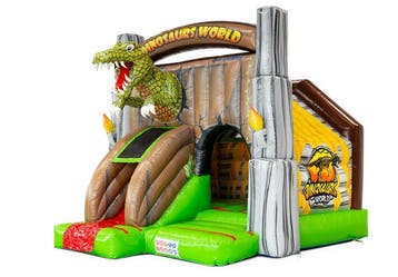 Dino springkussen met glijbaan huren – €100 p/dag, Zo goed als nieuw
