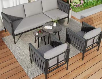 Luxe Lounge Set met Marmerlook: Bank, 2 Fauteuilsen Salontaf, Tuin en Terras, Tuinbanken, Verzenden, Nieuw