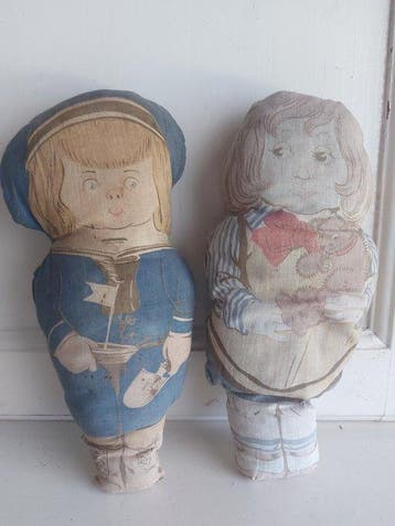 ongemerkt - Speelgoed Twee Antieke Ragdolls - 1930-1940 -