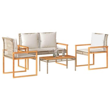 vidaXL 4-delige Loungeset met kussens poly rattan gemengd, Verzenden, Nieuw, Loungeset