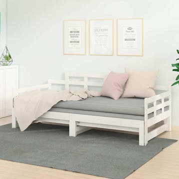 vidaXL Slaapbank uitschuifbaar massief grenenhout wit 90x200, Huis en Inrichting, 90 cm, Eenpersoons, Verzenden, Wit