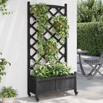 vidaXL Plantenbak met latwerk en wielen massief vurenhout, Verzenden, Nieuw, Hout, Minder dan 60 cm