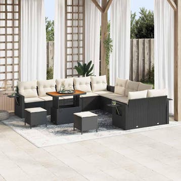 vidaXL Tuinbankenset 13 st Zwart poly rattan, Verzenden, Nieuw, Rotan, 3 zitplaatsen