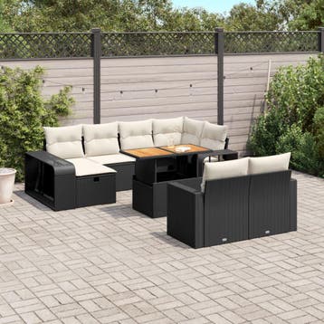 vidaXL 11-delige Loungeset met kussens poly rattan zwart, Tuin en Terras, Verzenden, Nieuw, Loungeset
