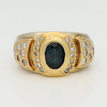 Ring - 18 karaat Geel goud, Witgoud Saffier - Diamant, Sieraden, Tassen en Uiterlijk, Nieuw