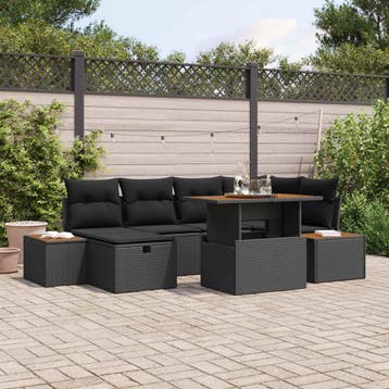 vidaXL Tuin Sofa Set 7 st Zwart poly rattan, Verzenden, Nieuw, Rotan, 7 zitplaatsen