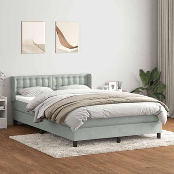 vidaXL Boxspring met matras fluweel lichtgrijs 160x210 cm, Verzenden, Nieuw, Tweepersoons, Stof