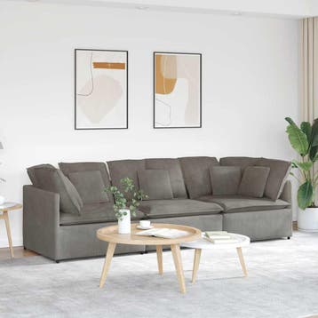 vidaXL Modulaire bank met kussens corduroy stof lichtgrijs, Huis en Inrichting, Verzenden, Nieuw, Stof