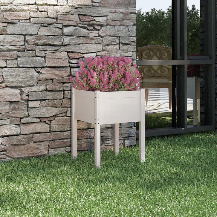 vidaXL Plantenbak 50x50x70 cm massief grenenhout wit, Tuin en Terras, Bloembakken en Plantenbakken, Minder dan 60 cm, Nieuw, Hout