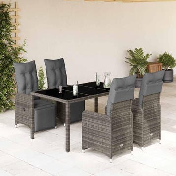 vidaXL 5-delige Bistroset met kussens poly rattan grijs, Verzenden, Nieuw, 4 zitplaatsen
