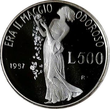 Italië. 500 Lire 1987 Giacomo Leopardi Proof (Zonder